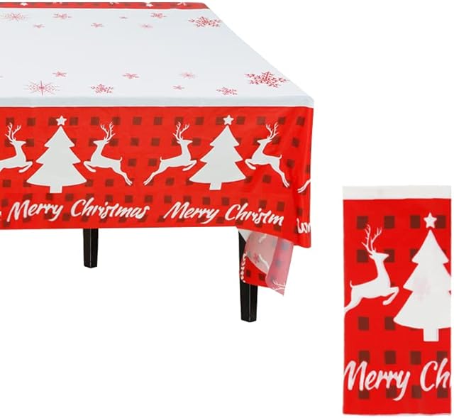 Aidi Christmas Table Cloth, PVC Plastic Christmas TableCloths Christmas Waterproof Rectangle Tablecover Xmas Tablecloths Disposable for Indoor Outdoor Christmas Party Table Decoration Supplies