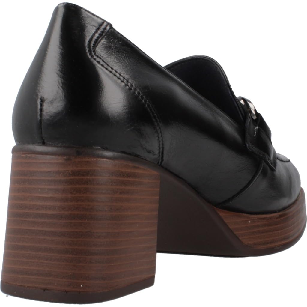 Dorking - Zapato mocasín con tacón Ancho de 7cm,Plataforma de 2cm, de Piel,Adorno Cadena,Negro, para: Mujer