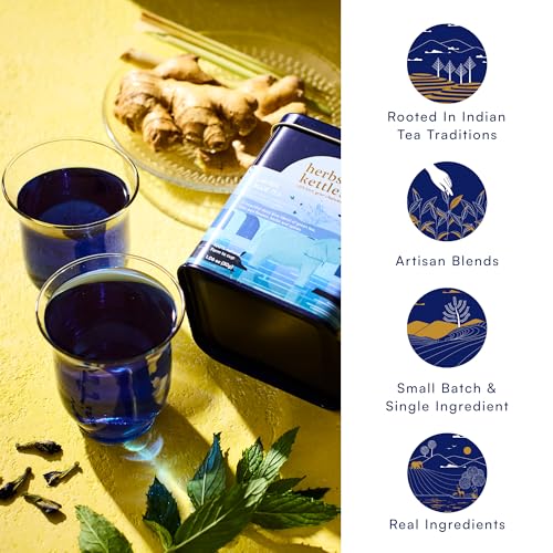 Image of Herbs & Kettles Lavish Blue Tea Boba Kit | Butterfly Pea Flower Tea with Green Tea, Lemongrass, Ginger & Mint + Chewy Tapioca Pearls | DIY Color-Changing Bubble Tea Kit with Reusable Straws |