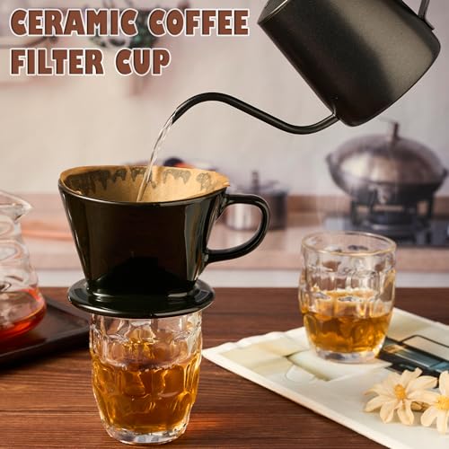 Image of Pour Over Coffee Dripper, Ceramic Pour Over Coffee Maker, Black