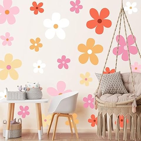 TaoBary 12 Sheets Daisy Wall Decals Flower Wall Stickers Large Daisy Wall Stickers Daisy Decals for Wall Peel and Stick for Nursery Bedroom Living Room Wall Decor(Elegant Style) Cover