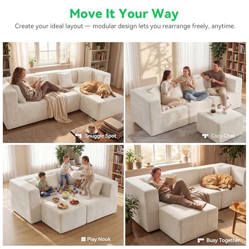 Image of MONVANE 103'' Oversized Boneless Sectional Couches for Living Room, 4-Seat L Shaped Cloud Couch, Modular Sofa with Ottoman & 4 Throw Pillows, Comfy Chenille, No Assembly Required, Beige