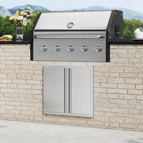 VEVOR Grill-Zugangstür, 660 x 610 mm, Doppelte Außenküchentür, Flächenbündig Montierte Edelstahltür, Vertikale Wandtür mit Versenkbaren Griffen, für Grillinsel, Grillstation, Außenschrank