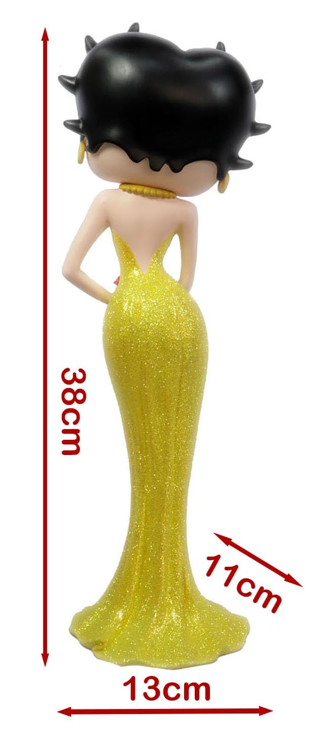 Middle-England Betty Boop, statuetta da collezione con vestito giallo glitterato che tiene i fiori, altezza 38 cm