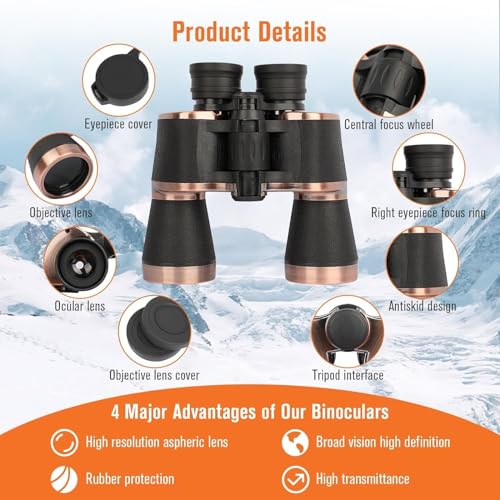 Binoculares 20x50 para adultos, compactos y resistentes miniatura 4