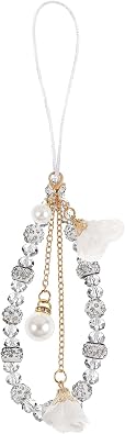 Mobile phone wristband creative crystal flower pendant anti-slip mobile phone lanyard wristband decoration White