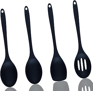 Ustensiles De Cuisine en Silicone, 4 Pièces Cuillères à Mélanger, Spatules et Palettes en Silicone Antiadhésifs pour Pâtisserie (27,5 cm)