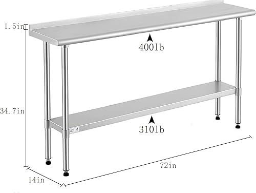 Vista 177 de Rockpoint - Mesa de acero inoxidable para preparación y trabajo con protector contra salpicaduras, 24 x 36 pulgadas; para cocina comercial, metal