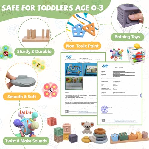 6-in-1 Montessori Baby Toys 0-6 6-12 Months, Infant Teething Toys Soft Stacking Blocks Rings Shape Sorter Sensory Fidget Spinners for Toddler 1-3, First Baby Gift Set for 6 Month Old Girl Boy - Image 6