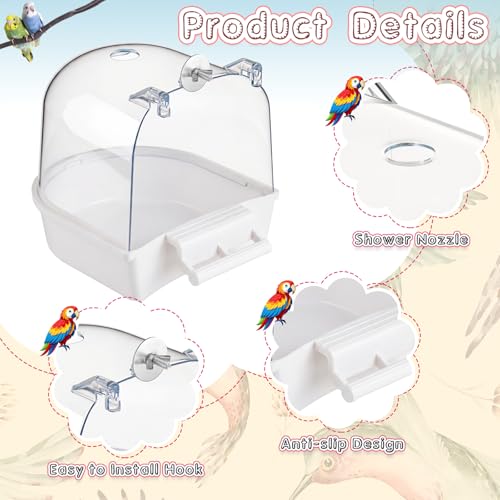 Image of Honeydak 3 Pieces Clear Bird Bath for Cage Parakeet Bird Cage Accessories Hanging Bath Box Parrot Bathing Tub with View for Cockatiel Conure Canary Budgies Parrots (Stylish Color)