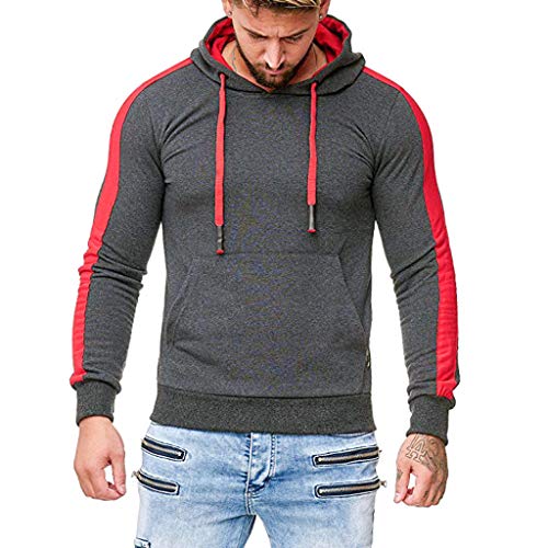 Preisvergleich Produktbild LSAltd Mode MäNner Gestreifte SpleißEn Langarm Kapuzenpullover Tops Mit Tasche BeiläUfige DüNne Pullover Bluse
