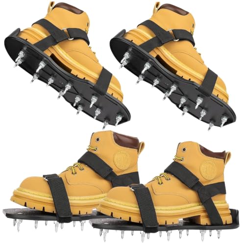 Image of Epoxy Floor Spiked Shoes Fully Assembled Gunite Spiked Shoes with 3 /4 inch Short Spikes for Garage Floor Epoxy, Overlays, Cover Installation,1 Pair (Fine Black, Large 2 Pair)