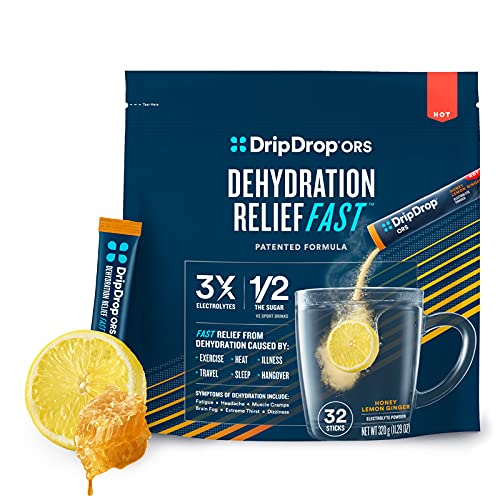 DripDrop ORS Hydration - Electrolyte Powder Packets - Honey Lemon Ginger - 32 Count