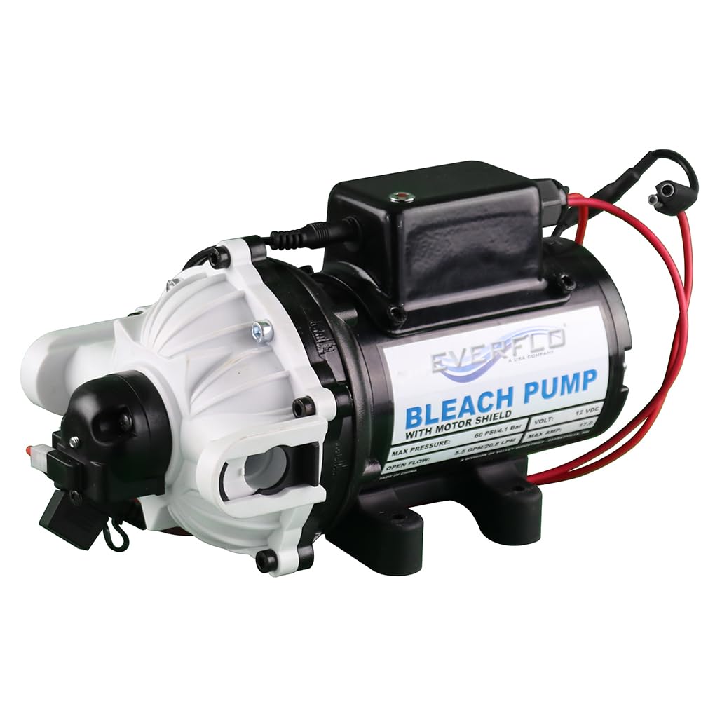 EverfloSoft Wash (Bleach) EFSW5500-BOX 12V Diaphragm Pump - 5.5GPM, 60 PSI Max, QA Ports, black (EFSW5500-BOX)