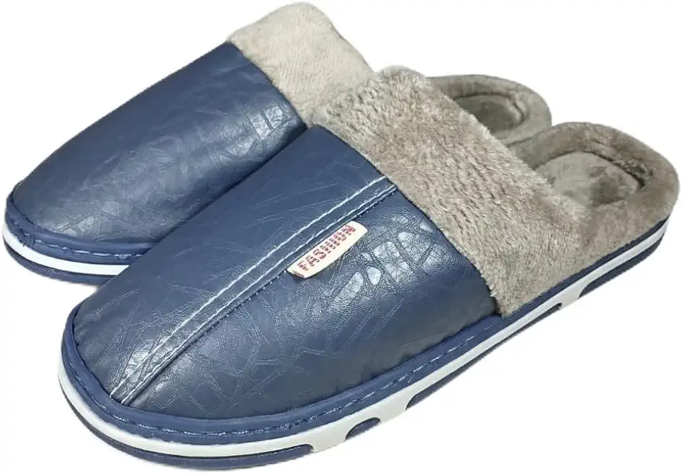 Pantufa Masculina Pelúcia Interna Macio Ultraleve Frente Fechada Textura Couro Antiderrapante