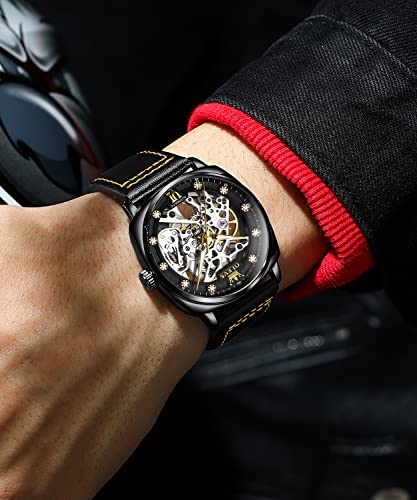 Image of OUPINKE Mens Watches Automatic Skeleton Mechanical Watches for Men Self Winding Luxury Fashion Leather Strap Steampunk Style Luminous Waterproof Men Wrist Watches