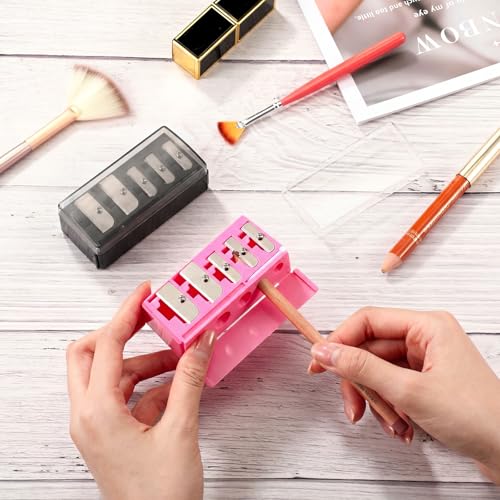 Image of Honoson 2 Pcs 5 Hole Cosmetic Long Point Manual Pencil Sharpener with Plastic Lid Makeup Eyeliner Pencil Sharpener(Pink Black)
