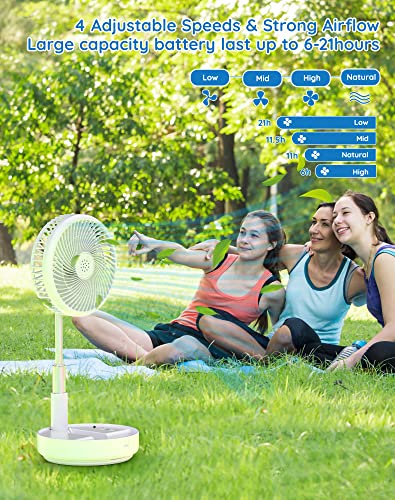 Primevolve Portable Oscillating Standing Fan,Rechargeable Battery Operated Usb Floor Table Desk Fan With Remote, 4 Speed Settings Pedestal Fans For Bedroom Office Camping Fishing Travel White 7.7" #TOP3