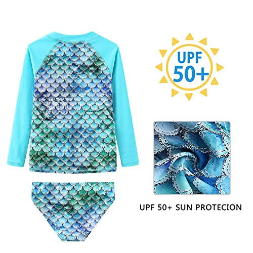 Image of Girls Two Piece Rash Guard Swimsuits Set Long Sleeve Bathing Suit with UPF 50+ Sun Protection Kids Sunsuits Swimwear Set