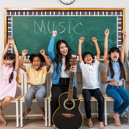 Image of BeYumi Piano Keyboard Border Trim - 65ft Back to School Musical Keyboard Holographic Straight Rolled Border Trim Iridescent Music Keys Bulletin Board Classroom Office Chalkboard Door Party Decoration