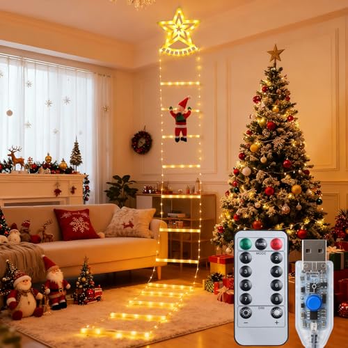 Qoosea LED Weihnachtsmann Leiter Lichterkette, 2.7M LED...