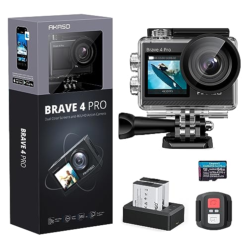 AKASO Brave 4 Pro Action Camera with 64GB microSDXC Memory Card - 131ft Waterproof Camera with Touch Screen Advanced EIS Remote Control 5X Zoom Underwater Camera