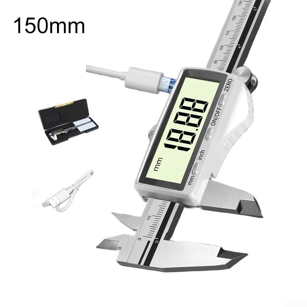 USB-C Digitale Messschieber 150mm Edelstahl Präzision(150mmD) | USB-C Schnellladung, 3-5 Monate Laufzeit, kein Batteriewechsel, präzise 0.01mm, für ideal für Industrie