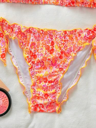 Women's Floral Print Bathing Suit Halter Tie Side Summer Swimsuit Bikinis Set4