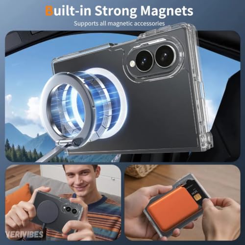 Image of Ultra Hybrid Clear Case Compatible with Samsung Galaxy Z Fold 8 Wide | Magnetic Wireless Charging 360 Hinge Protection | Anti Yellow Shockproof Drop Protection Cover - Transparent