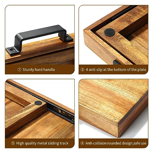 Bandeja deslizante de acacia natural para máquinas de café miniatura 6