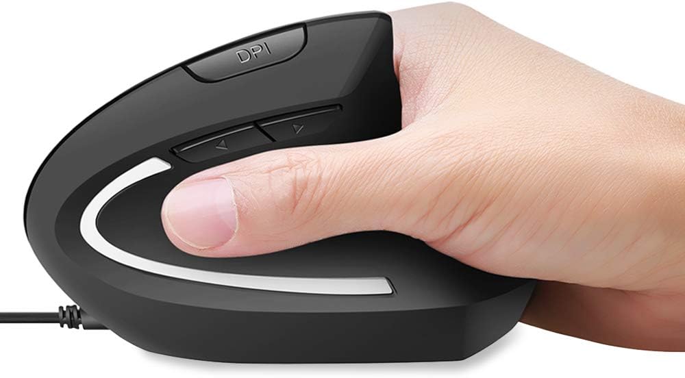 (Upgraded Version) Wired Vertical Mouse, Optical Ergonomic Mouse with 4 Adjustable DPI 1000/1600 / 2400/3200, 7-Color Breathing Light