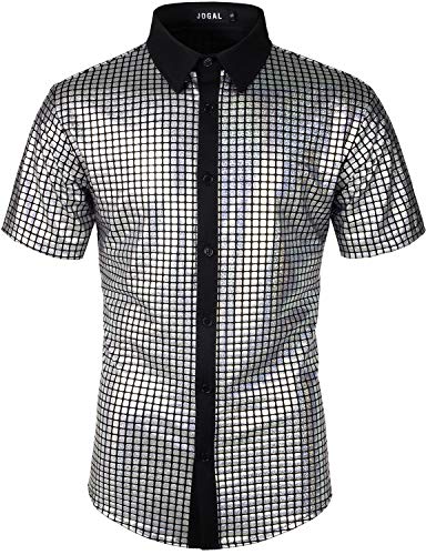 JOGAL Herren Pailletten Kleid Shirt 70er Disco Party Kustüm XX-Large...