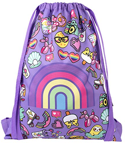 Fringoo Kids Drawstring Bag for Boys & Girls PE Kit Bag with Front Zip Pocket Swimming Bag for kids - Rainbowsmile