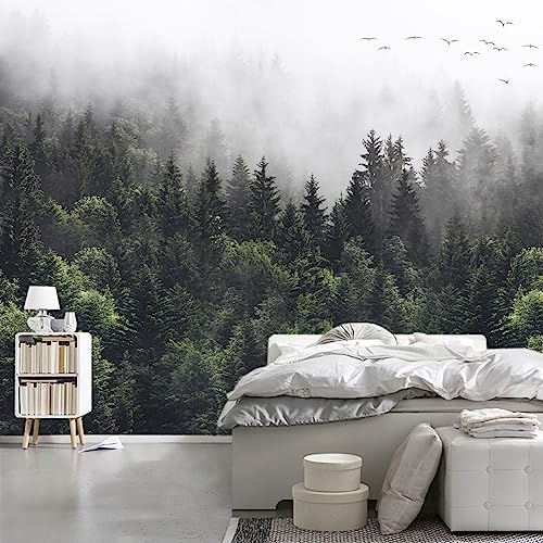 WFBHUA-Foggy Forest Woodland Wallpaper Green Nature Landscapes Wall Murals for