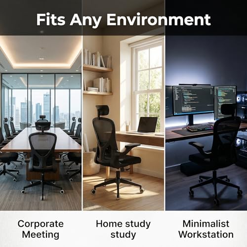 Image of Monhey Office Chair Ergonomic Desk Chair with Lumbar Support&Headrest&Flip-up Arms Height Adjustable Rocking Swivel High Back Computer Chair Warm Taupe Mesh Study Chair (10black)