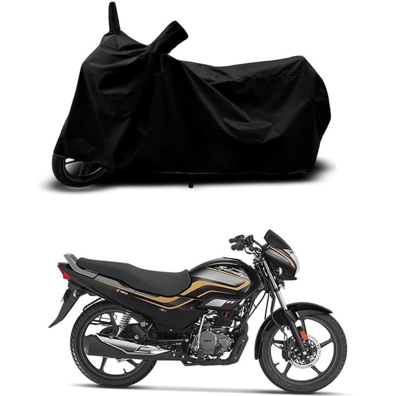 Image of 100% Scratchproof /UV-Rays /Heat Protection /Birds Dropping /Water Resistant /Dust Proof /Waterproof /Bike Scooty Two Wheeler Body Cover Compatible for Super Splendor Drum All Varients[Black]