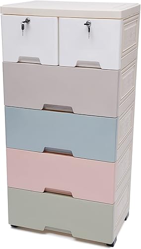 Miniatura 14 de Armario de almacenamiento de plástico de 5 niveles con 5 cajones, armario vertical de almacenamiento de ropa, ahorro de espacio, para el hogar, 5