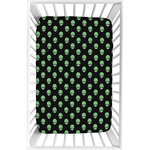 Image of XISUNYA Decorative Crib Sheet,Alien Microfiber Silky Soft Toddler Mattress Sheet Fitted,28"x 52"x 8",Other Planets Head of an Alien Print Baby Sheet, for Baby or Toddler Bed Nursery