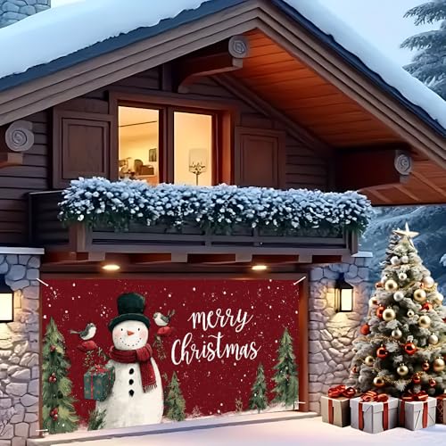 Image of Christmas Garage Door Decorations 6 x 13 ft, Snowman Gift Cover