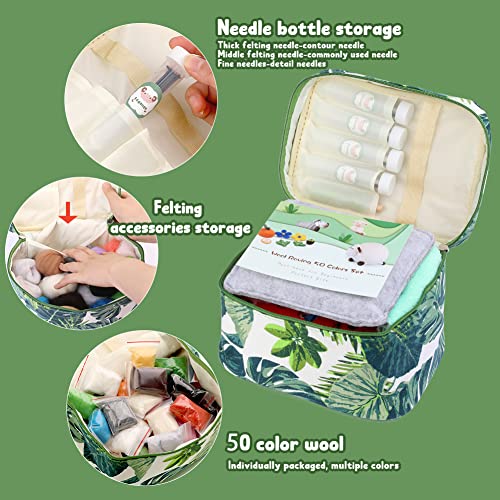 image for IMZAY Needle Felting Kit with Exquisite Green Storage Bag, Wool Roving