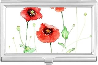 Corn Red Flower Watercolour Business Card Holder Case Pocket Box Wallet