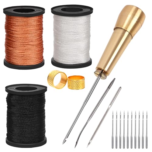 Mardatt 19pcs Leather Sewing Awl Kit Includes Leather Needle with Copper Handle
