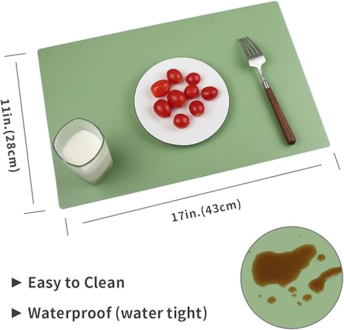 Miniatura 2 de Juego de 6 manteles individuales de plástico verde salvia, lavables para mesa de comedor, exteriores, interiores, impermeables, rectangulares,