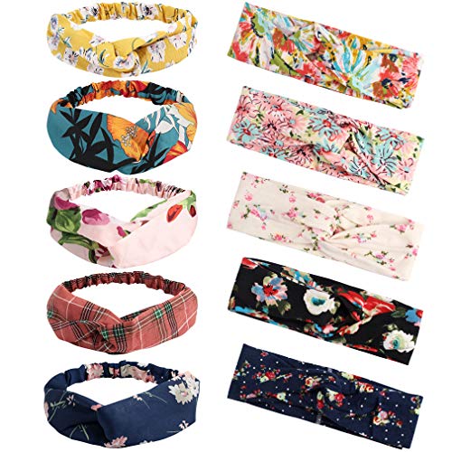 10 Pcs Boho Headband, Taomoder Boho Headbands for Women Flower Headbands for Women Fashion Hairbands for Women Turban Headbands for Women Bandanas for Women Knotted Headbands for Women Boho Head Wrap
