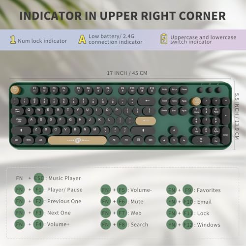 Image of FOPETT Wireless Keyboard and Mouse Combo, 104 Keys Full-Sized 2.4 GHz Round Keycap Colorful Keyboards, USB Receiver Plug and Play, for Windows, Mac, PC, Laptop, Desktop (Black Green)