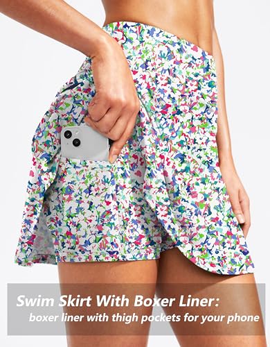 Image of Kayrth Women's High Waisted Swim Skirt with Zipper Pockets Tummy Control Bathing Suit Swimsuit Tankini Bottoms