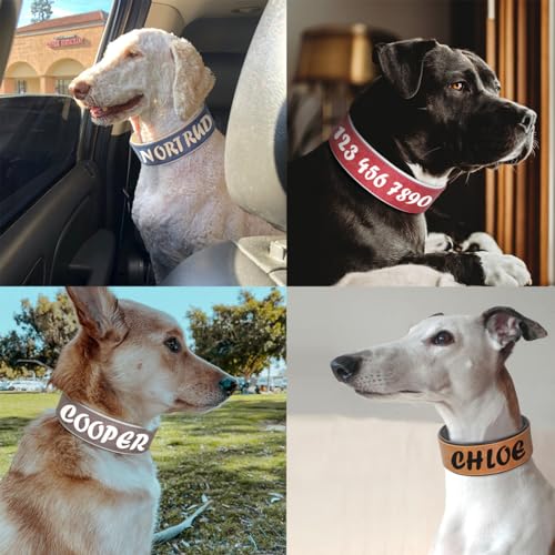 SARUEL Benutzerdefiniertes Großes Hundehalsband Breites Leder Personalisierte Halsbänder Mittelgroße Hundehaustierhalsbänder Angepasst Für Hunde Aufgedruckte Namens-ID,Blau,XXL