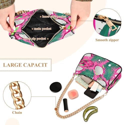 Zipper One Shoulder Purses Tropical Dragon Fruit Pink Clutch Handbag Colorful Womens Casual Hobo Purse with Chain Strap4