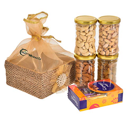 Image of NUTRI MIRACLE Dry Fruits and Chocolate Hamper for Rakhi Festival | Raksha Bandhan Gift Box | Bhai Bahan Celebration Pack