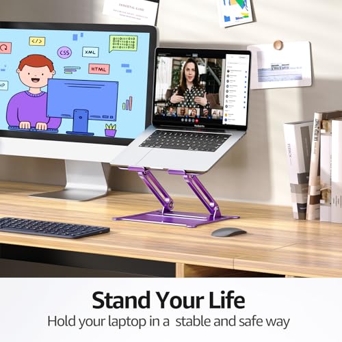 Image of Urmust Laptop Notebook Stand Holder Adjustable Laptop Stand Portable Computer Riser Compatible with MacBook Air Pro HP Dell XPS Lenovo All Laptops 10-15.6 inch(Purple)